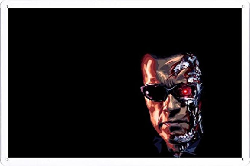 ターミネーターロボットの顔メガネスカルプ黒背景64926 の金属看板 ティンサイン ポスター / Tin Sign Metal Poster of Terminator Robot Face Glasses Scalp Black Background 64926