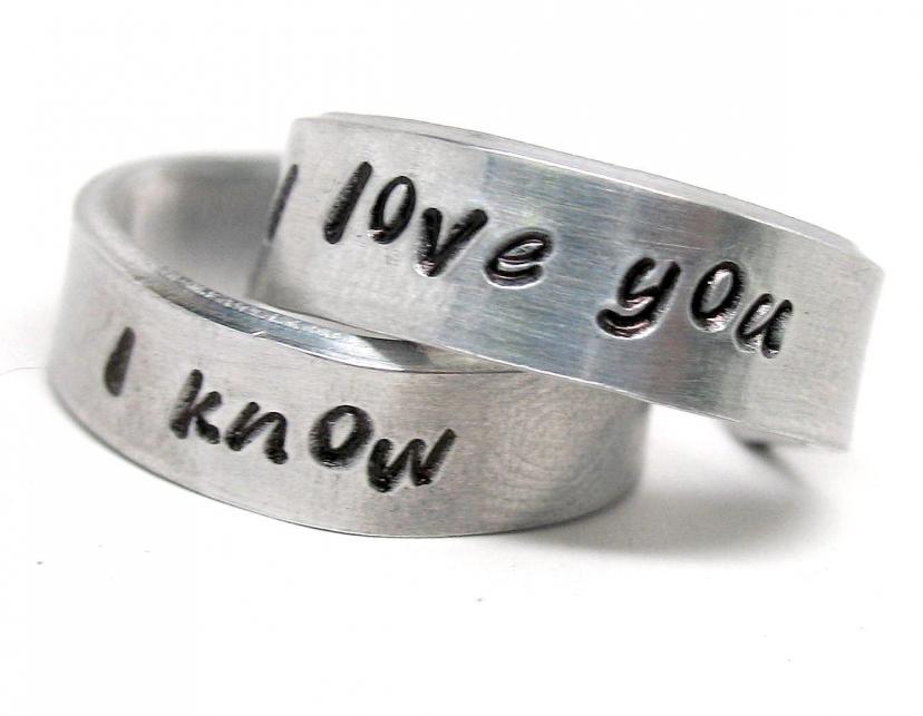 I Love You - I Know - A Pair of Han & Leia - Hand Stamped Rings - Valentine’s Gift