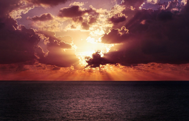 海 水平線 夕暮れ、フリー画像