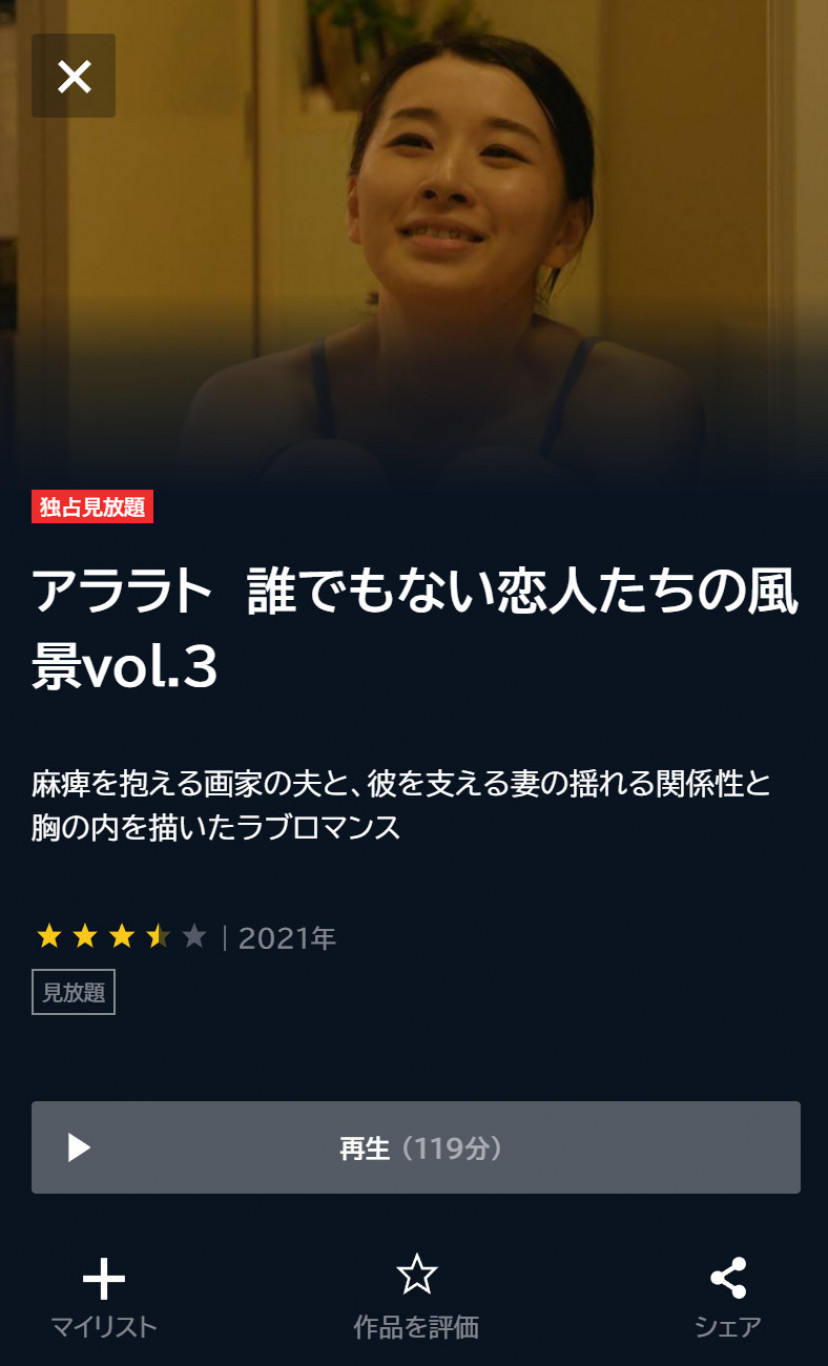 U-NEXTの「アララト 誰でもない恋人たちの風景vol.3」配信ページ